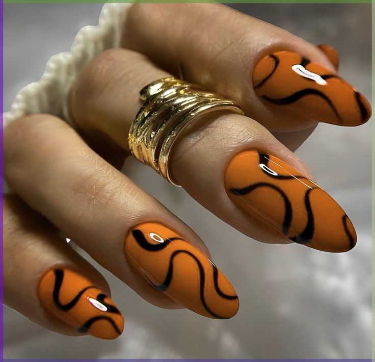 Orange And Black Abstract Nails4