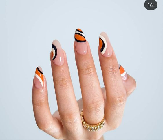 Orange And Black Abstract Nails5