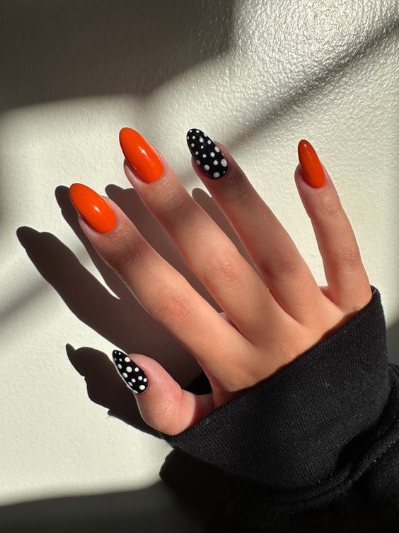Orange And Black Abstract Nails