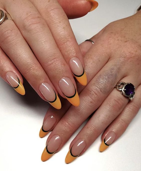 Orange And Black French Tips