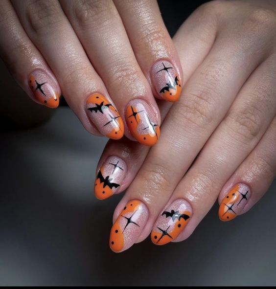 Orange And Black French Tips