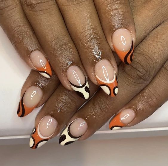 Orange And Black French Tips3