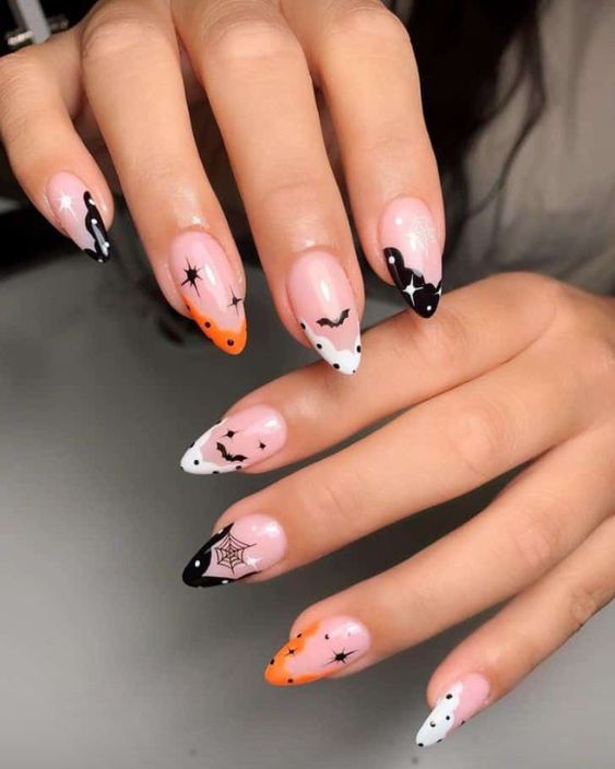 Orange And Black French Tips