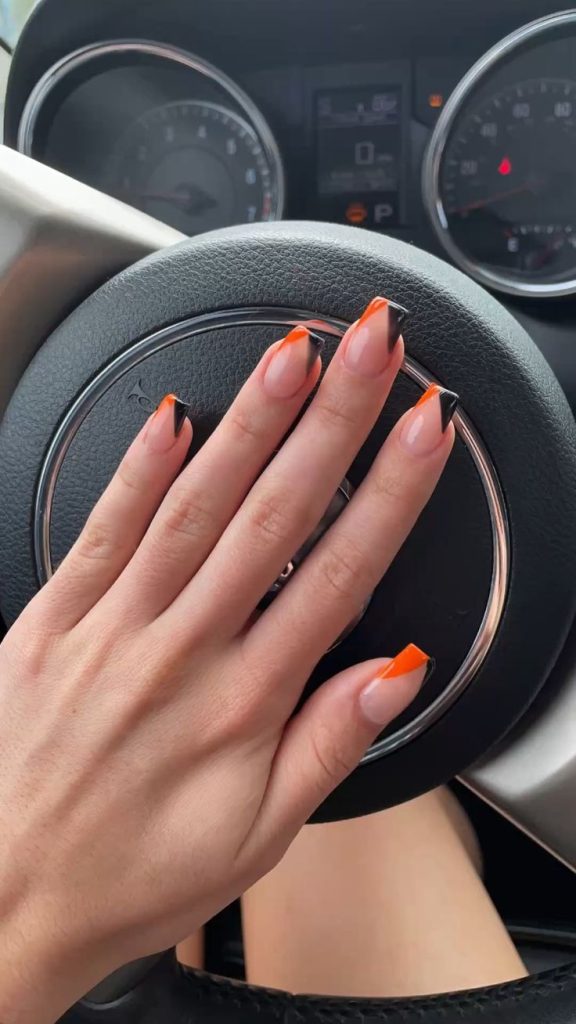 Orange And Black French Tips5