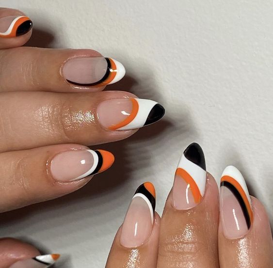 Orange And Black French Tips
