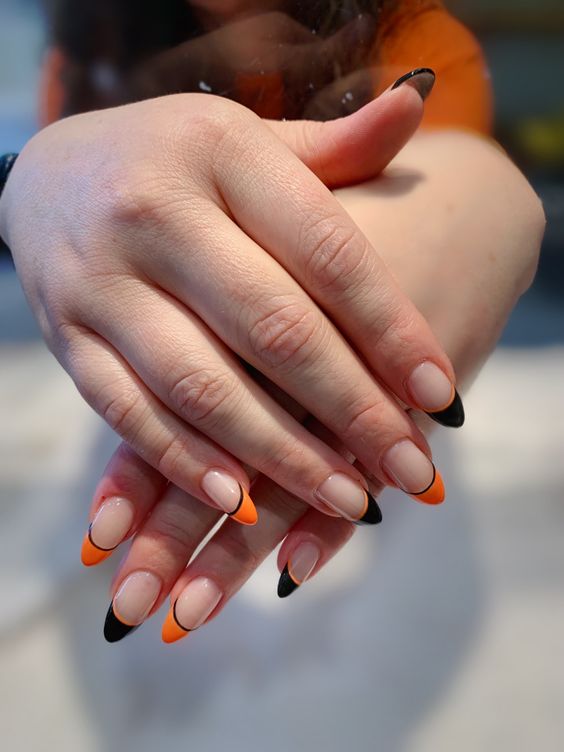 Orange And Black French Tips7