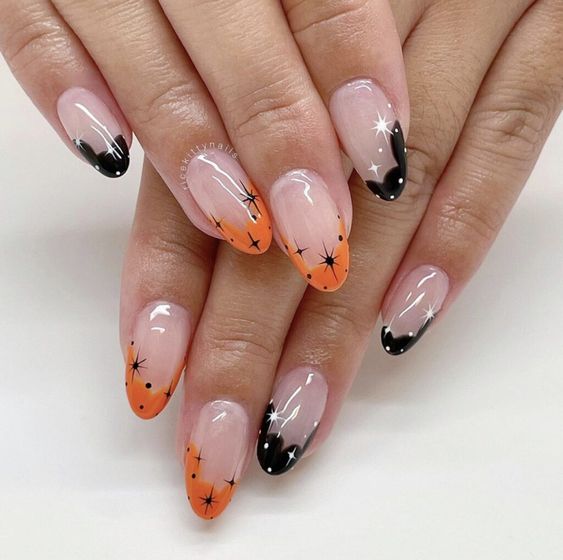 Orange And Black French Tips8
