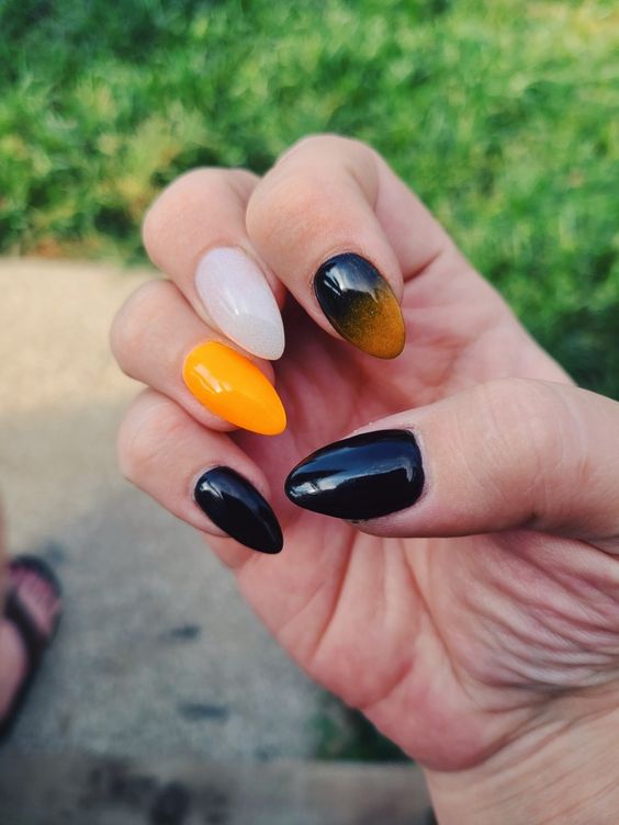 Orange And Black Ombre Nails