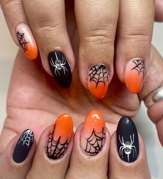Orange And Black Ombre Nails