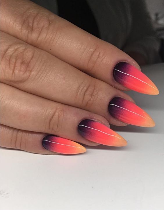 Orange And Black Ombre Nails