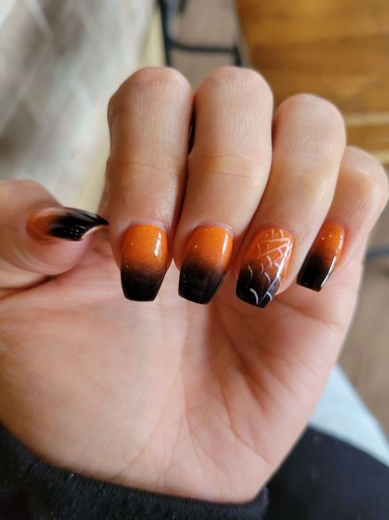 Orange And Black Ombre Nails