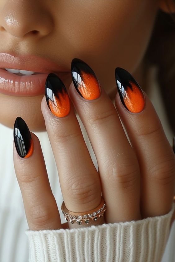 Orange And Black Ombre Nails