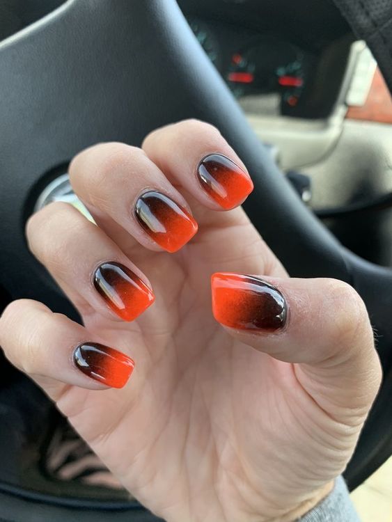 Orange And Black Ombre Nails