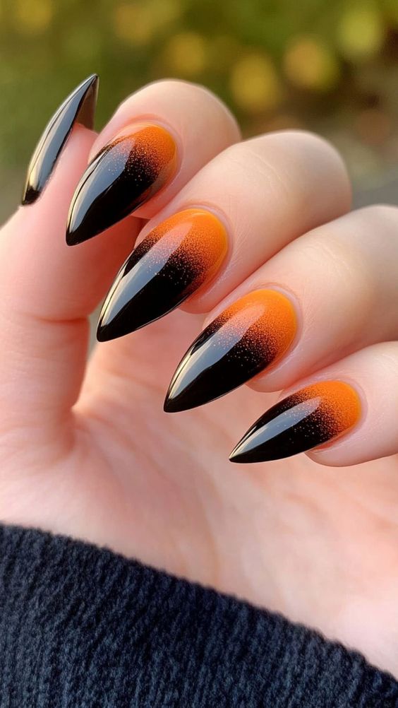 Orange And Black Ombre Nails