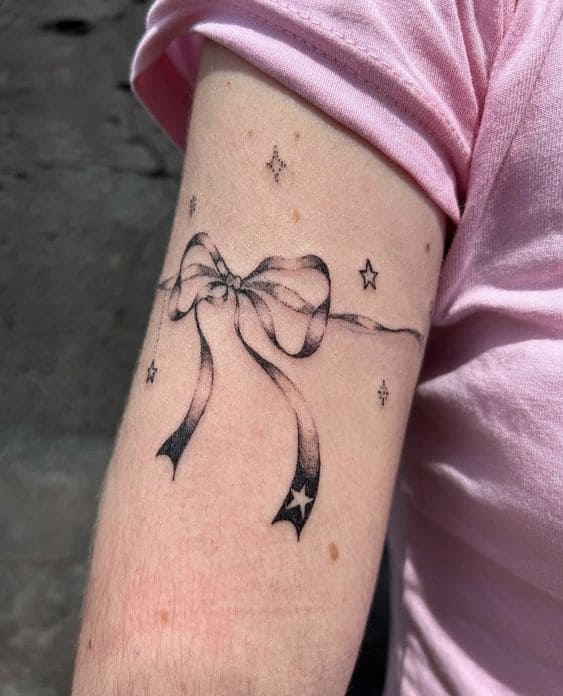  Ribbon Bow Tattoos On Arm