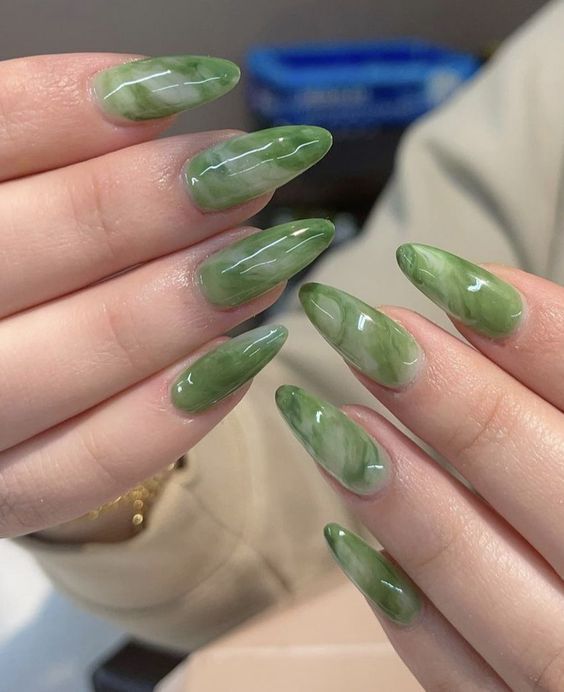 Sage Marble Nails