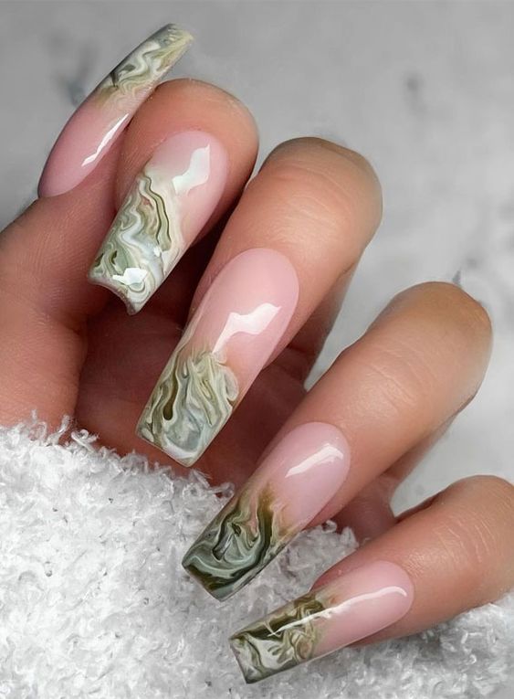 Sage Marble Nails