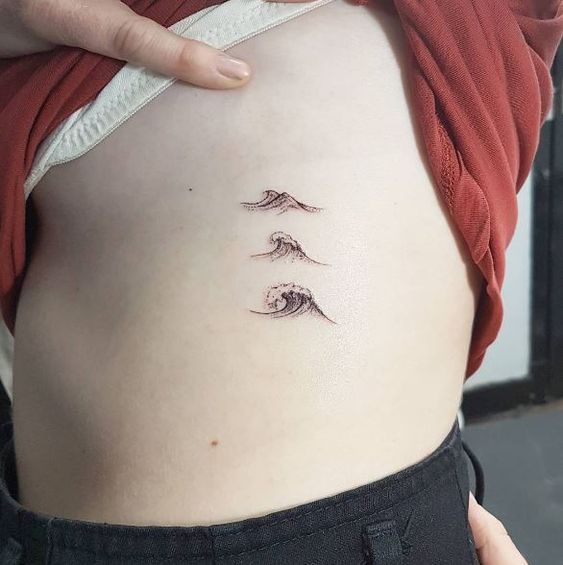 Sea Wave Tattoos On Rib