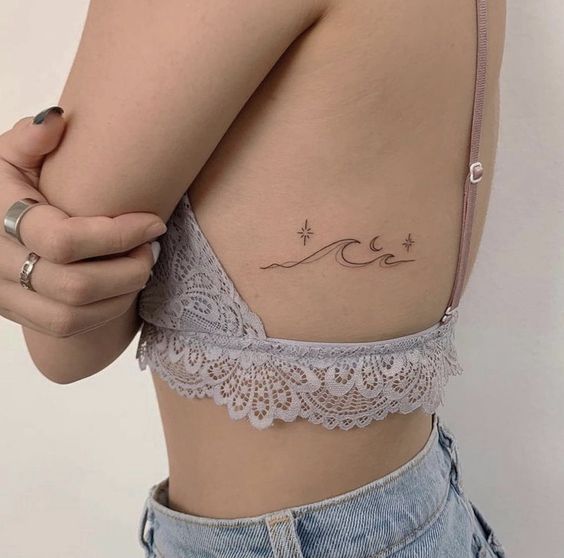 Sea Wave Tattoos On Rib
