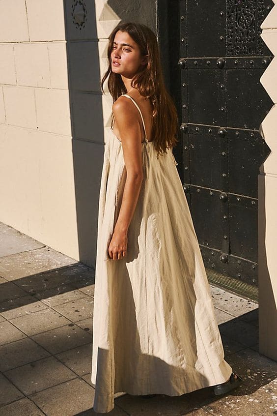 Simple Summer Linen Outfits With Maxi Dress