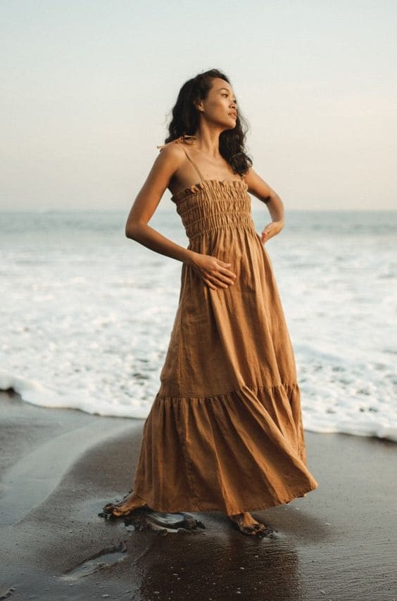 Simple Summer Linen Outfits With Maxi Dress