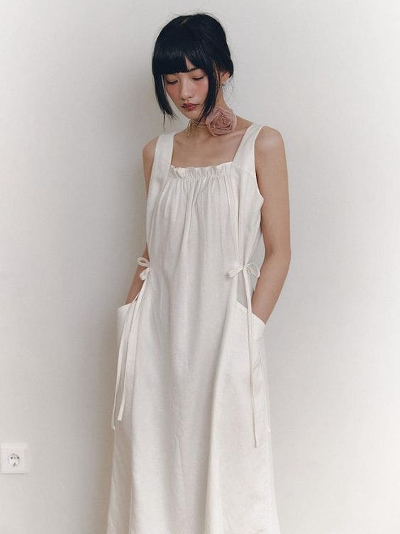 Simple Summer Linen Outfits With Maxi Dress