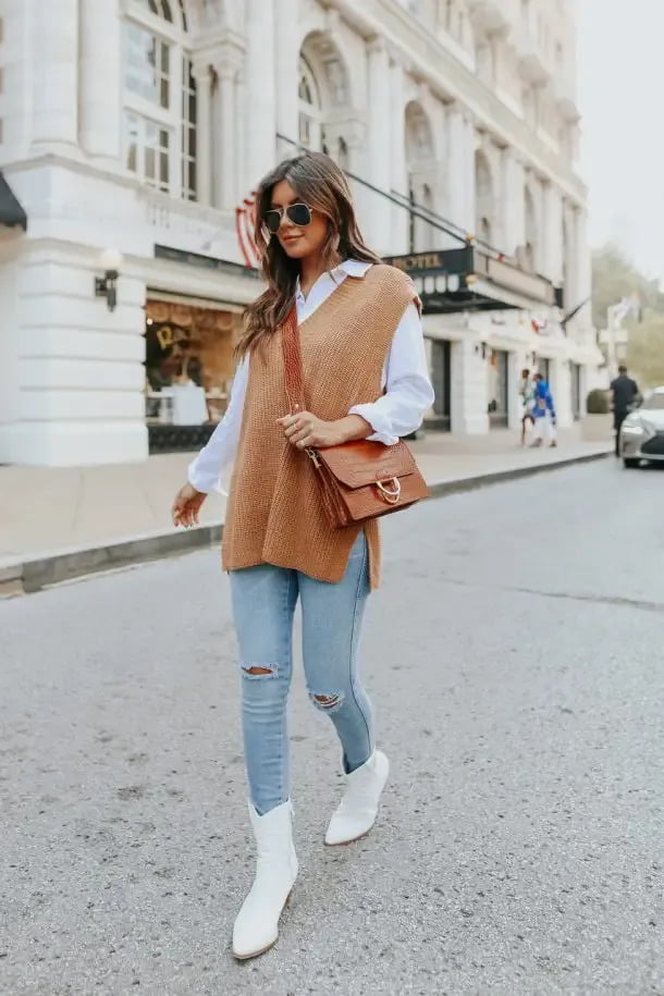 Sweater Vest And White Blouse