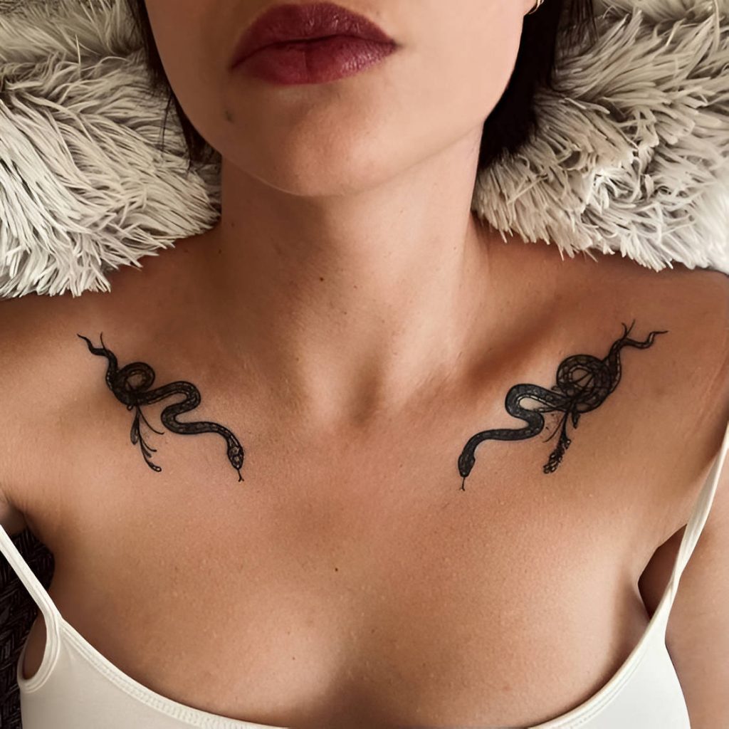 Symmetrical Snake Collarbone Tattoo