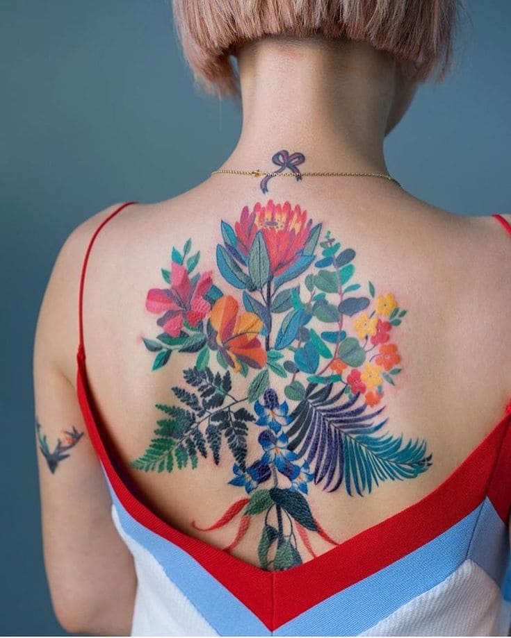 Vibrant Feminine Back Tattoos