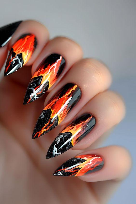 Volcano Orange And Black Nail Designs2