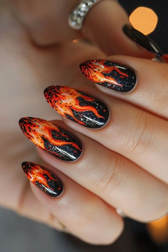Volcano Orange And Black Nail Designs2