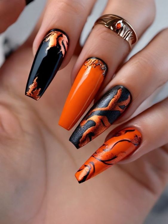 Volcano Orange And Black Nail Designs4
