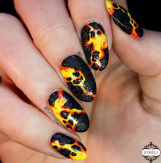 Volcano Orange And Black Nail Designs5