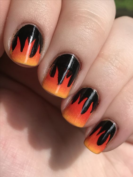 Volcano Orange And Black Nail Designs6