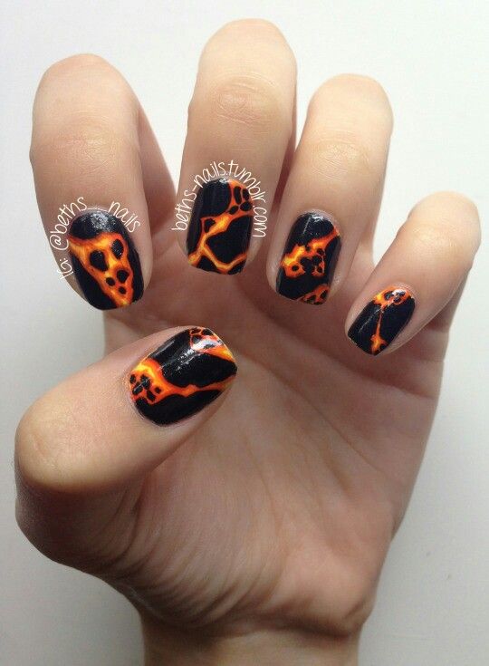 Volcano Orange And Black Nail Designs