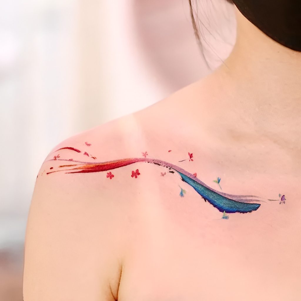 Watercolor Collarbone Tattoo Ideas