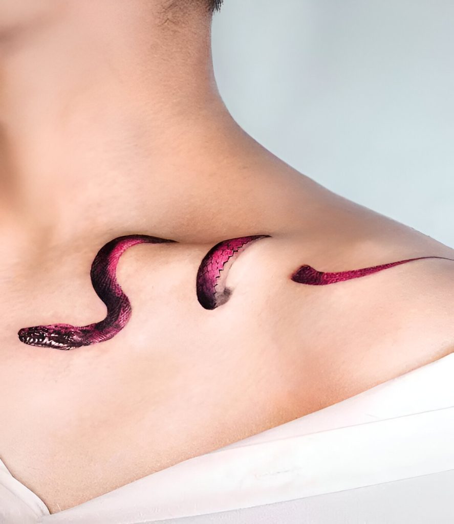 Watercolor Snake Collarbone Tattoo