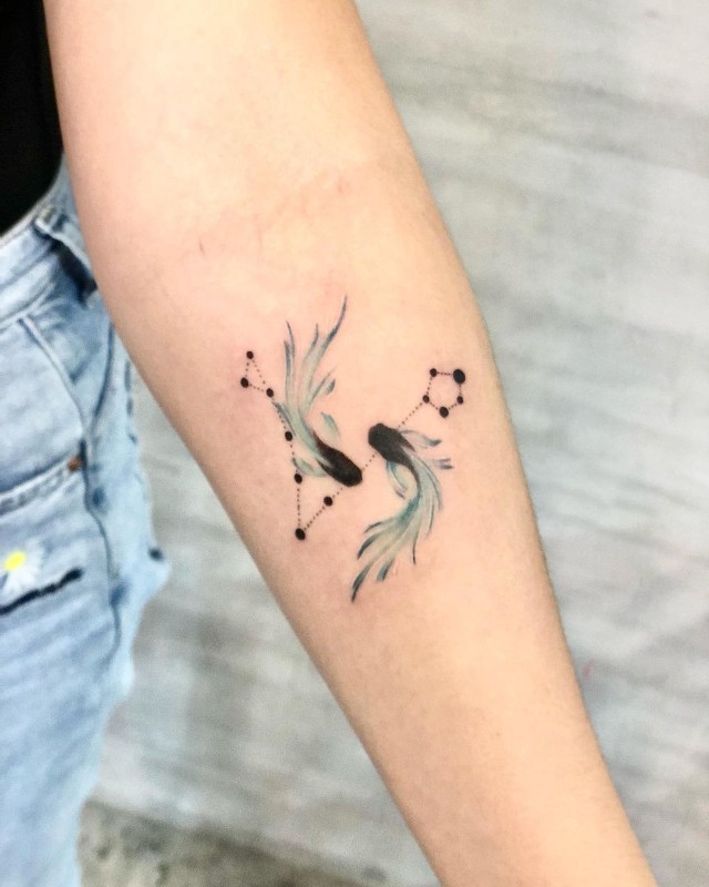 Watercolor-Styled Pisces Tattoo Designs