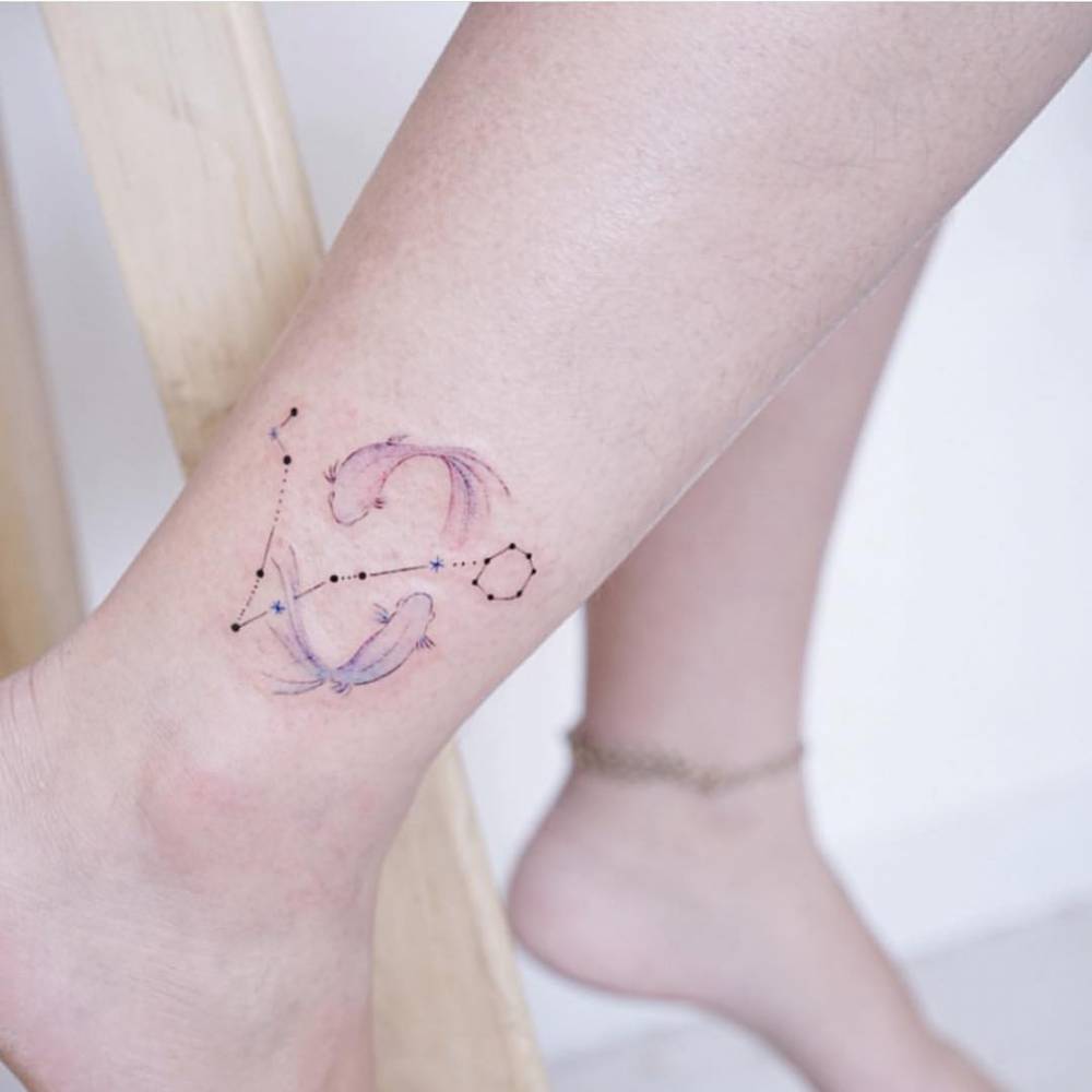 Watercolor-Styled Pisces Tattoo Designs