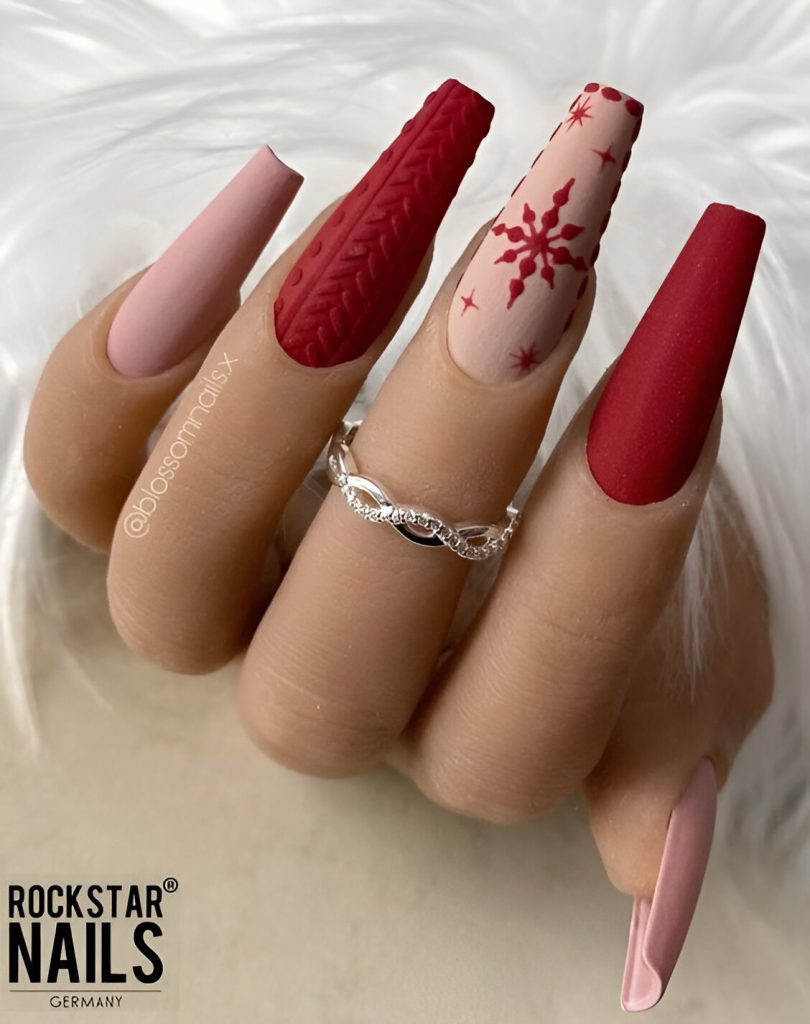 3D Matte Red Christmas Nails