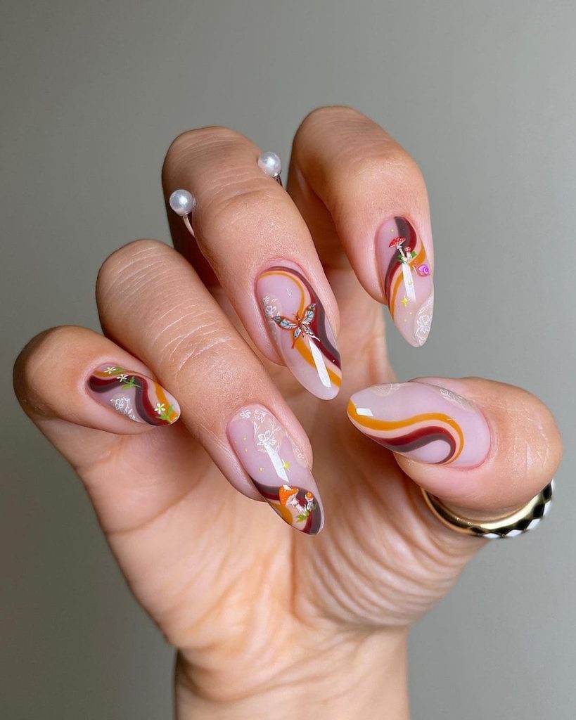 70s Waves Designs on Summer Nails