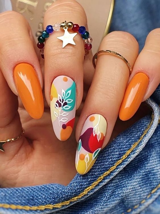 Almond Abstract Burnt Orange Nails