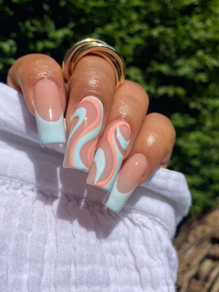 Aquamarine Swirls Manicure