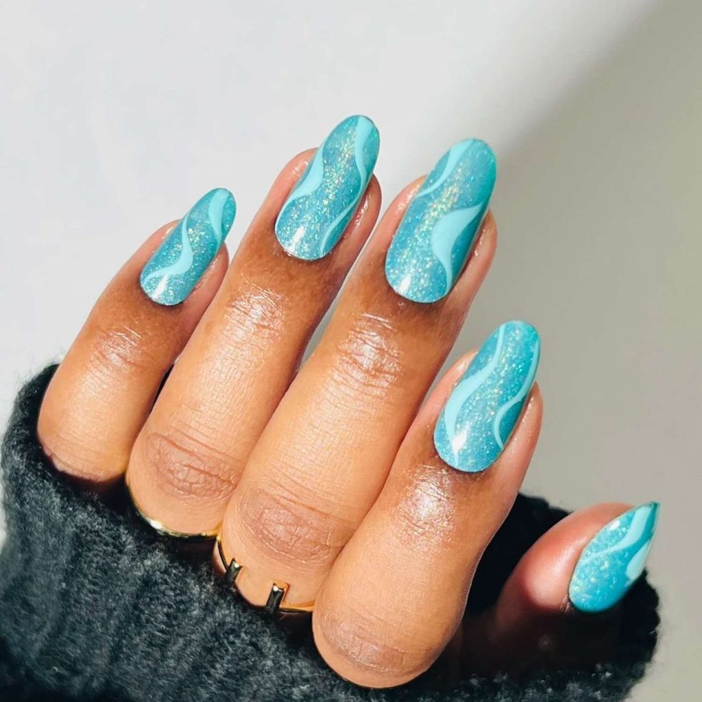 Aquamarine Swirls Manicure