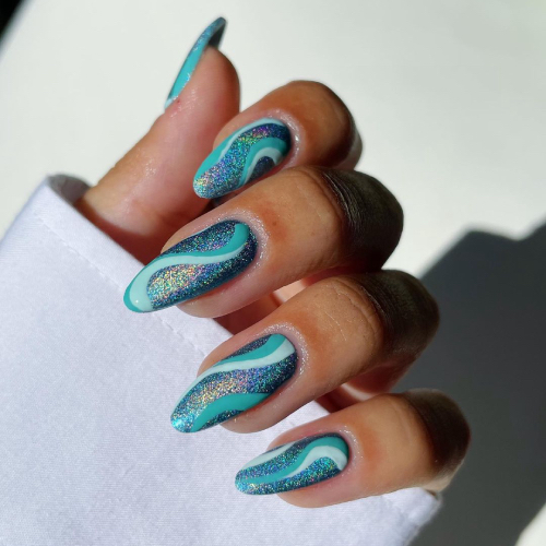 Aquamarine Swirls Manicure
