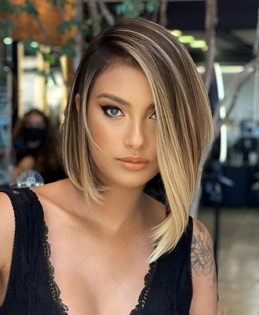 Asymmetrical Bob With Blonde Highlights