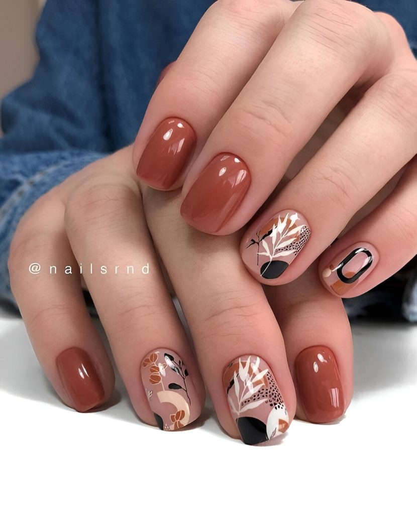  Autumn Nails With Abstract Art
