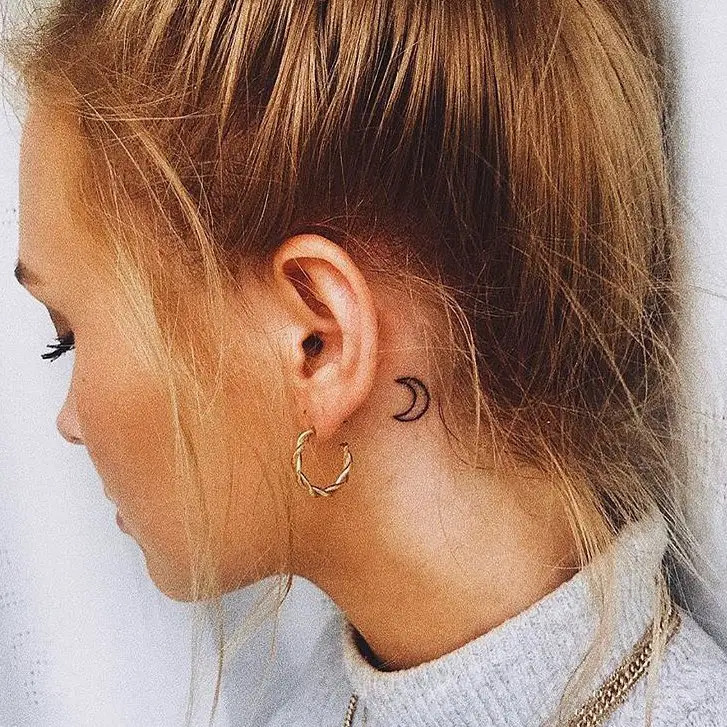 Behind-the-Ear Moon Tattoo