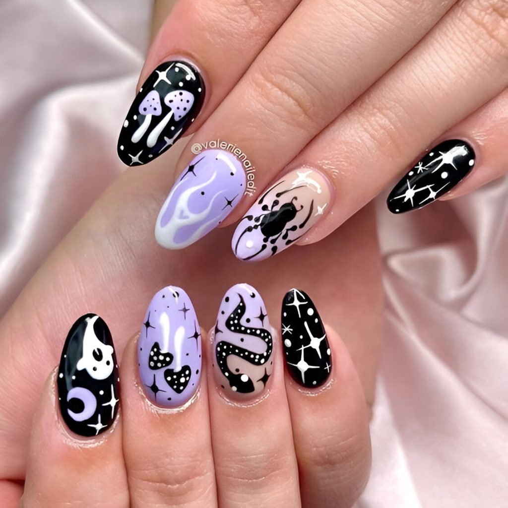 Black And Purple Spooky Nails