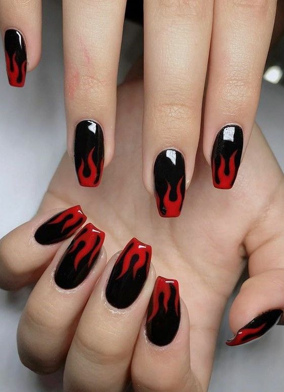 Black And Red Flame Nail Designs